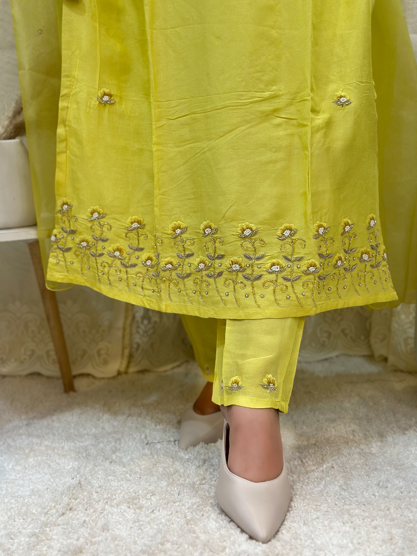 Lemon Embroidered Kurta Set