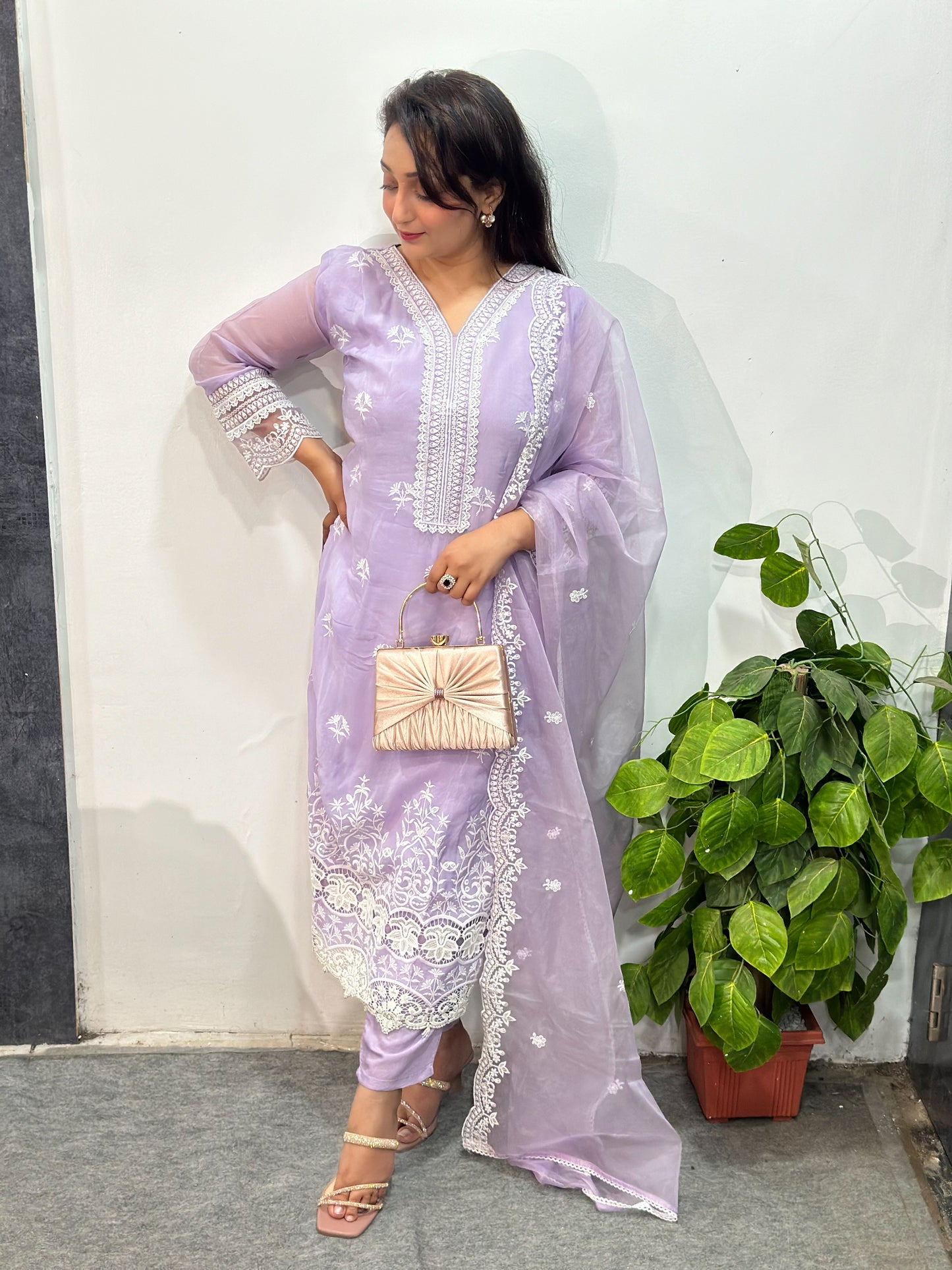 Pure Organza Embroidered Kurta Set