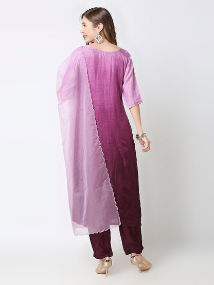 Ombré Pure Dola Silk Embroidered Kurta Set