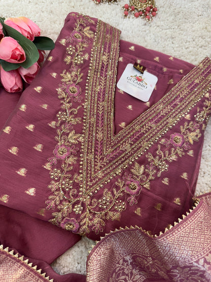 Onion Colour Silk Butti Jaquard Ensemble