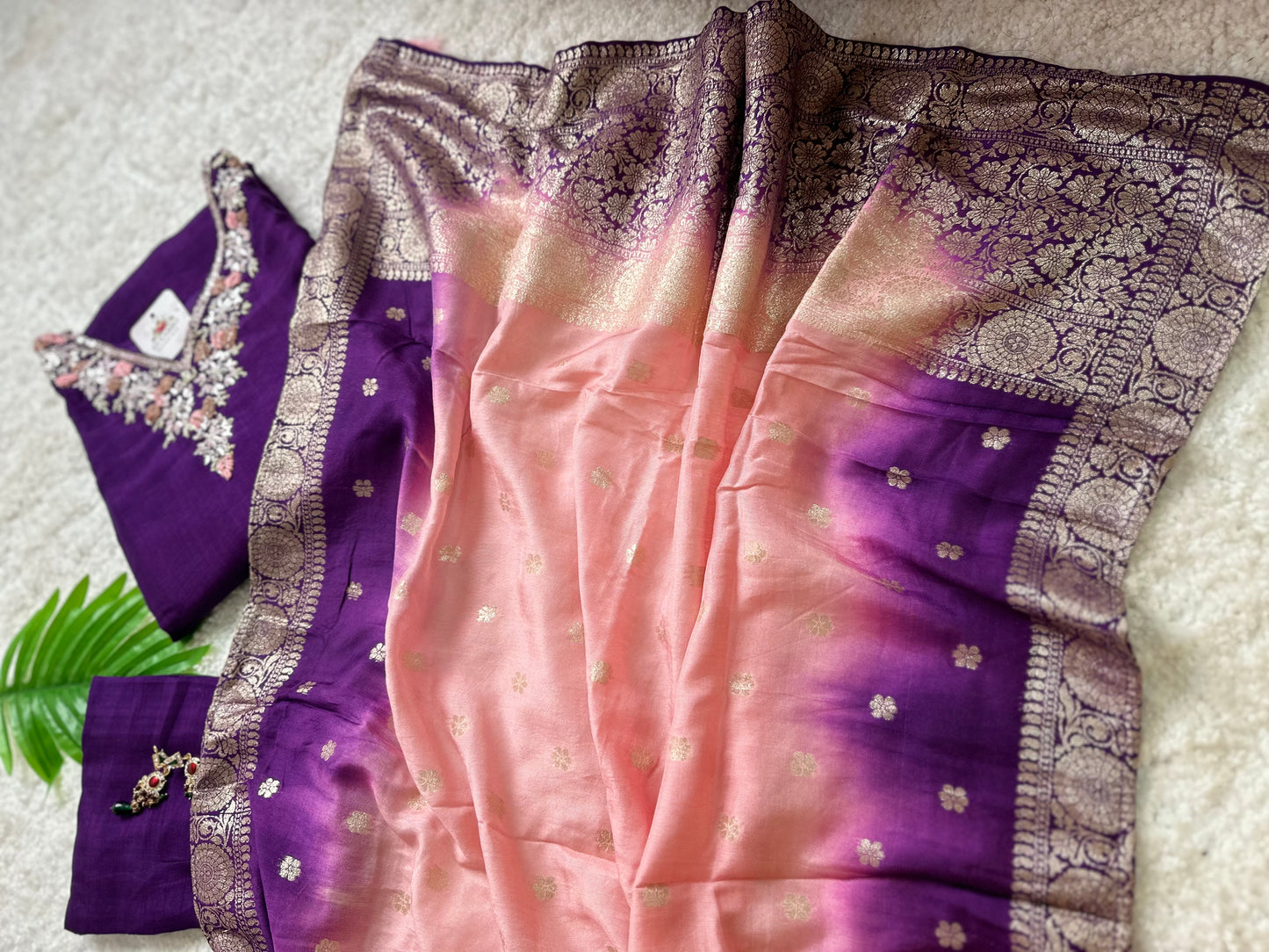 Embroidered Kurti Set With Two-Shade Banarasi Dupatta