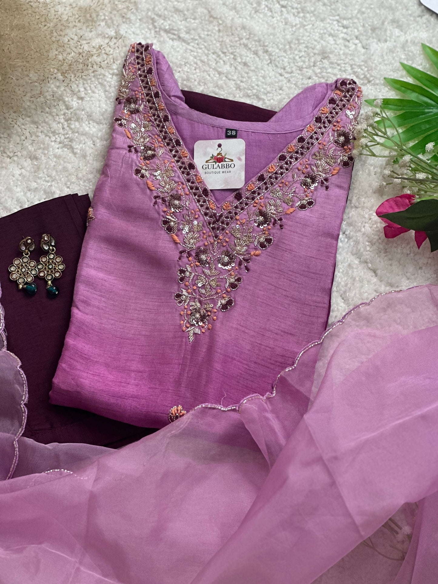 Ombré Pure Dola Silk Embroidered Kurta Set