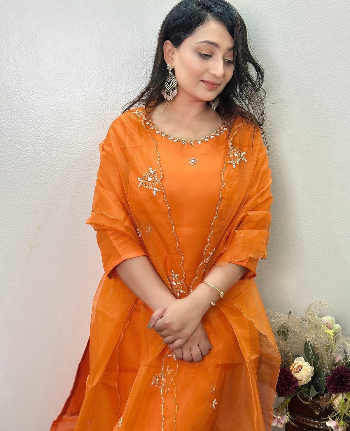 Elegant Orange Embroidered Ensemble