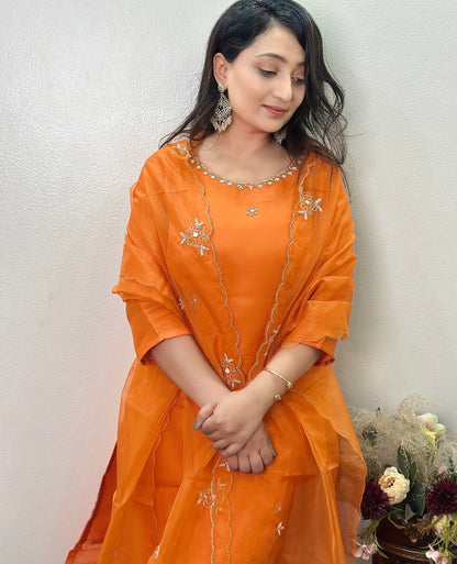 Elegant Orange Embroidered Ensemble