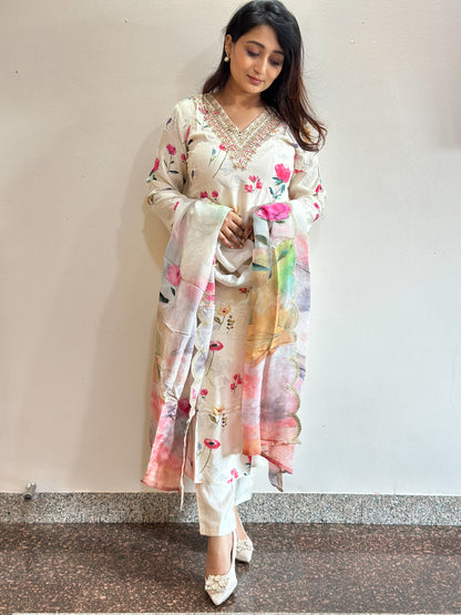 Pure muslin floral Kurta Set