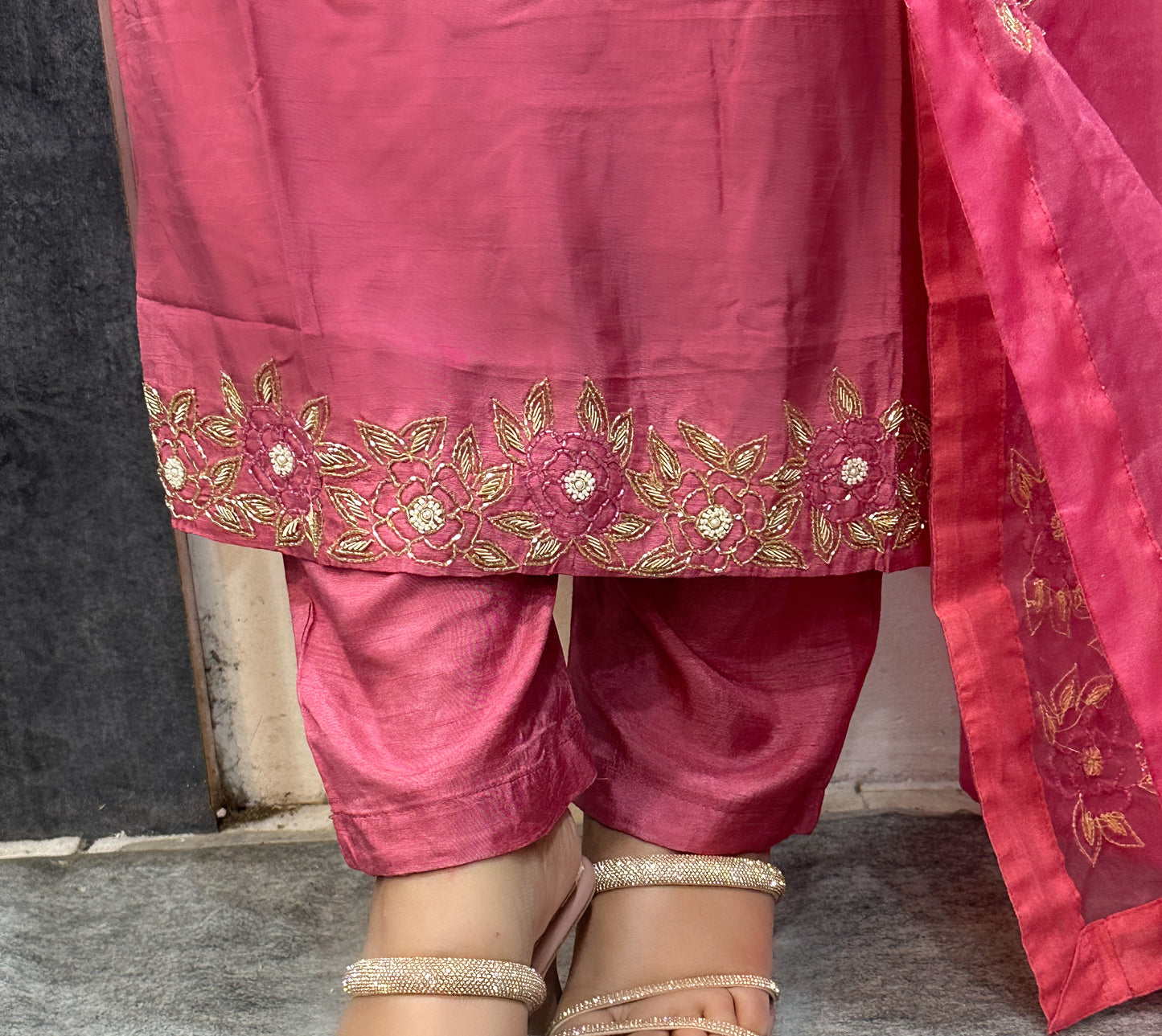 Pink Heavy Embroidered Kurta Set