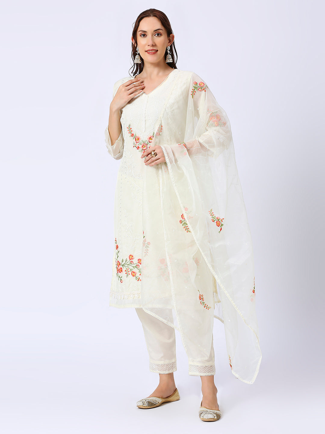 White Organza Embroidered Suit Set