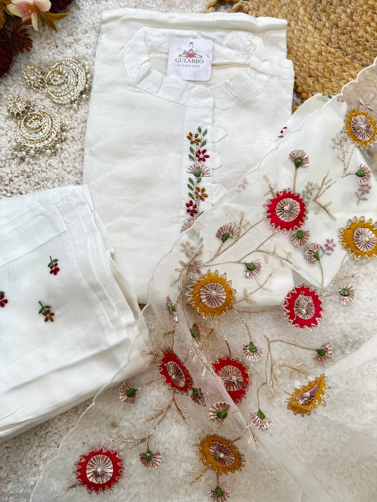 White Kurta Set With Beautiful Embroidered Dupatta