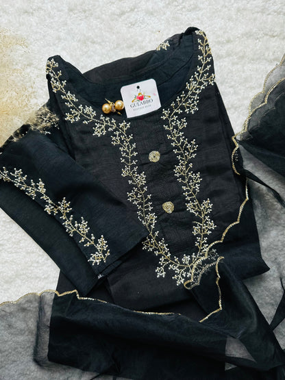 Black Embroidered Kurti With Organza Dupatta