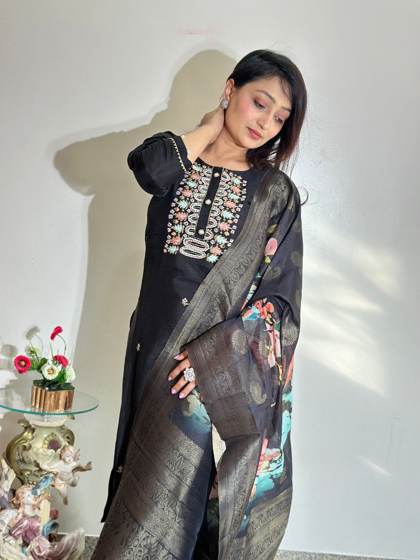 Black Embroidered Kurta Set