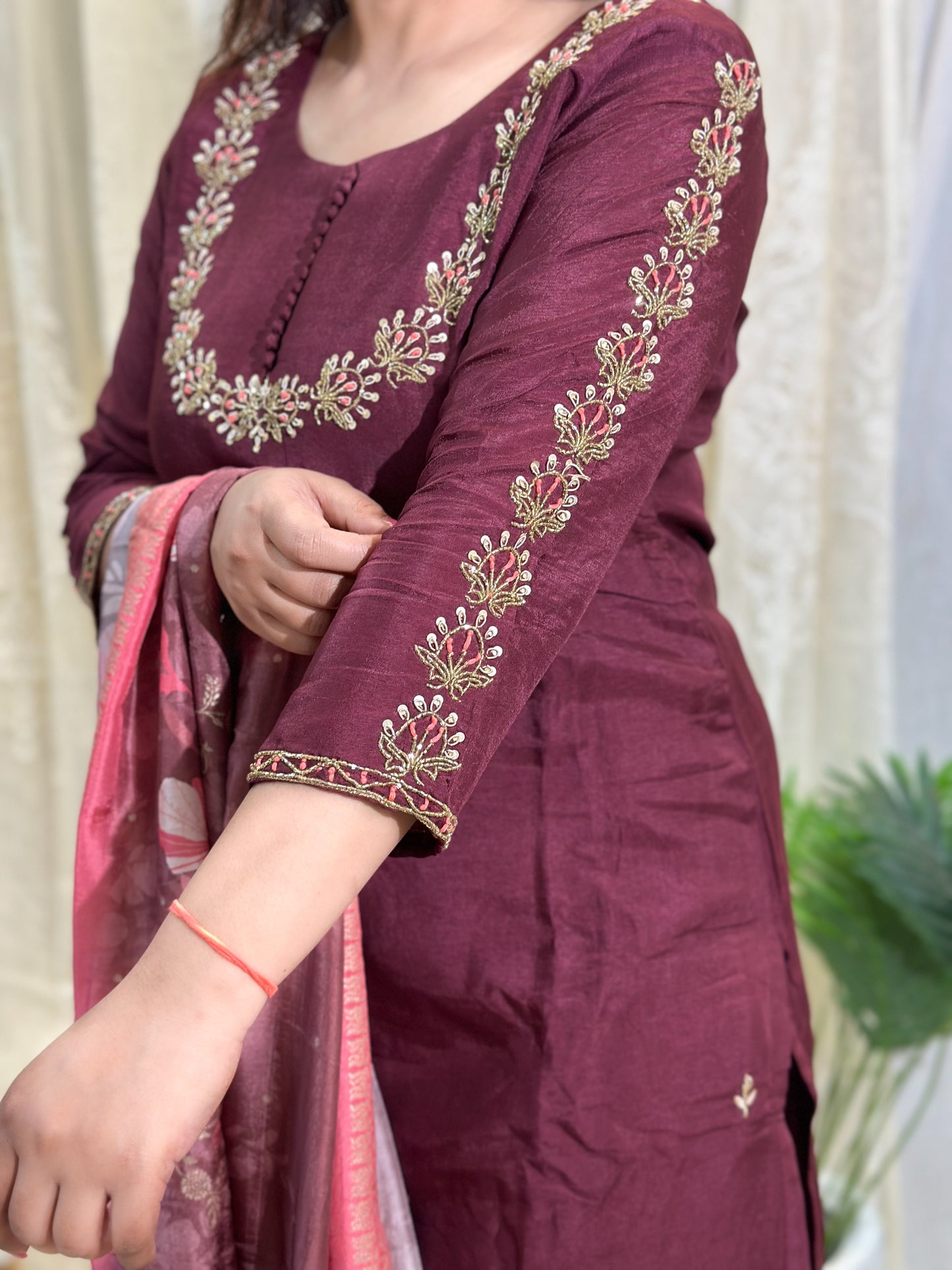 Embroidered Kurta Set with printed dupatta