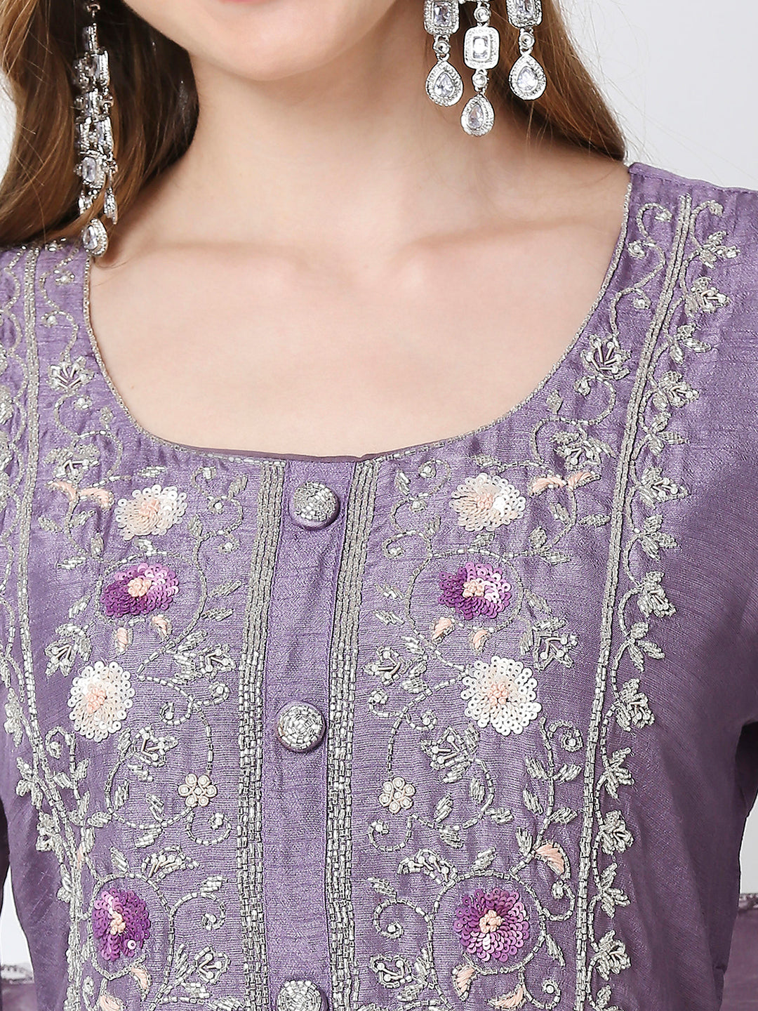 Lavender Heavy Embroidered Silk Set