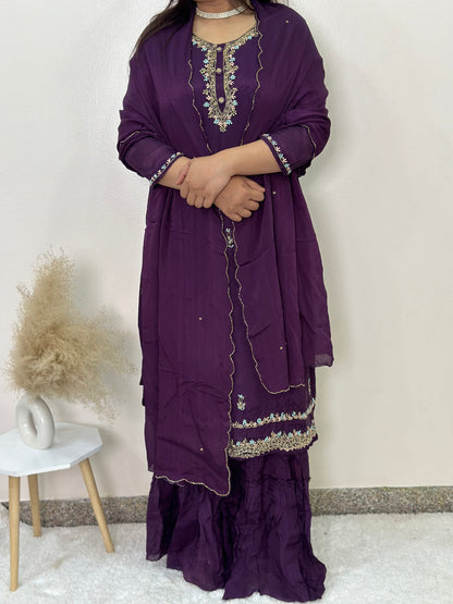 Embroidered Chinon Sharara Set