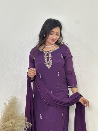 Embroidered Chinon Sharara Set