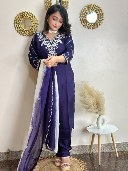 Moti Embroidered Purple Kurta Set