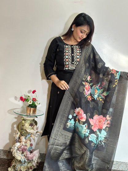 Black Embroidered Kurta Set