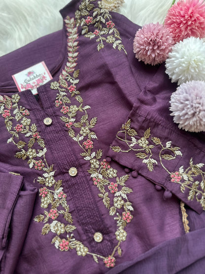 Handwork Purple Embroidered Silk Set