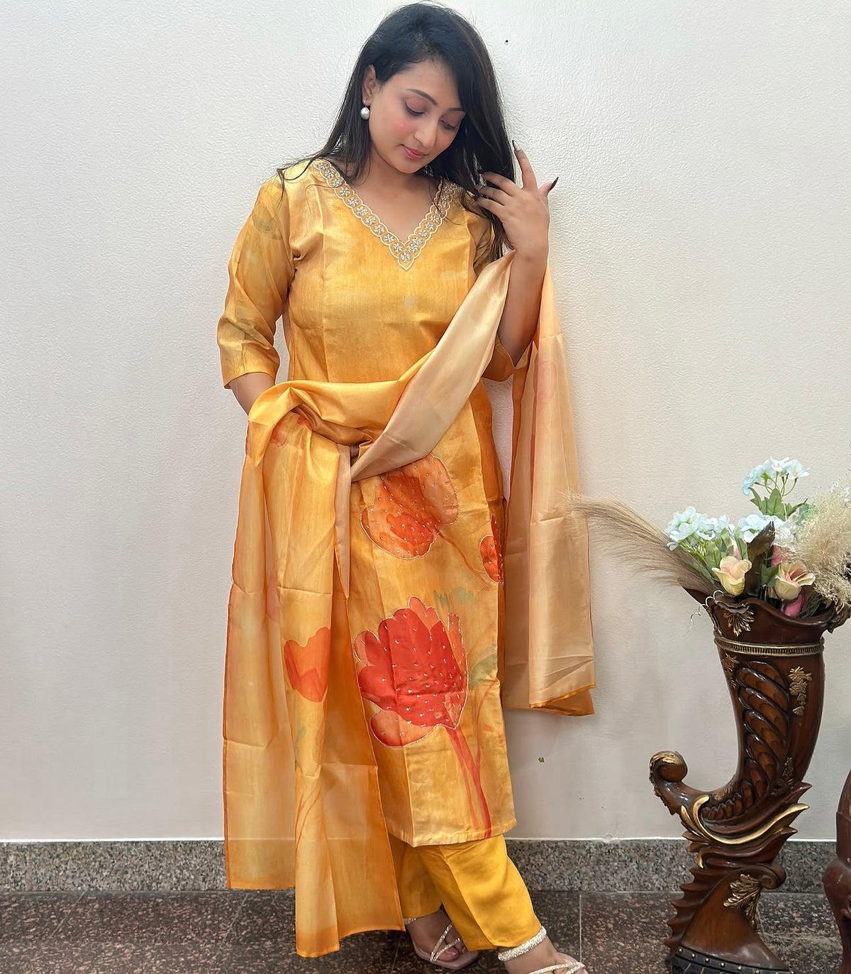 vibrant vibes of a sunset stunning kurta set with embroidery