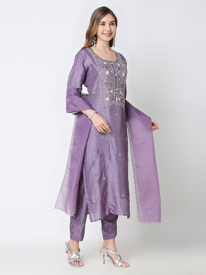 Lavender Heavy Embroidered Silk Set