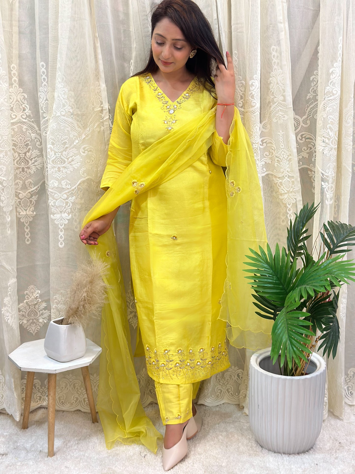 Lemon Embroidered Kurta Set