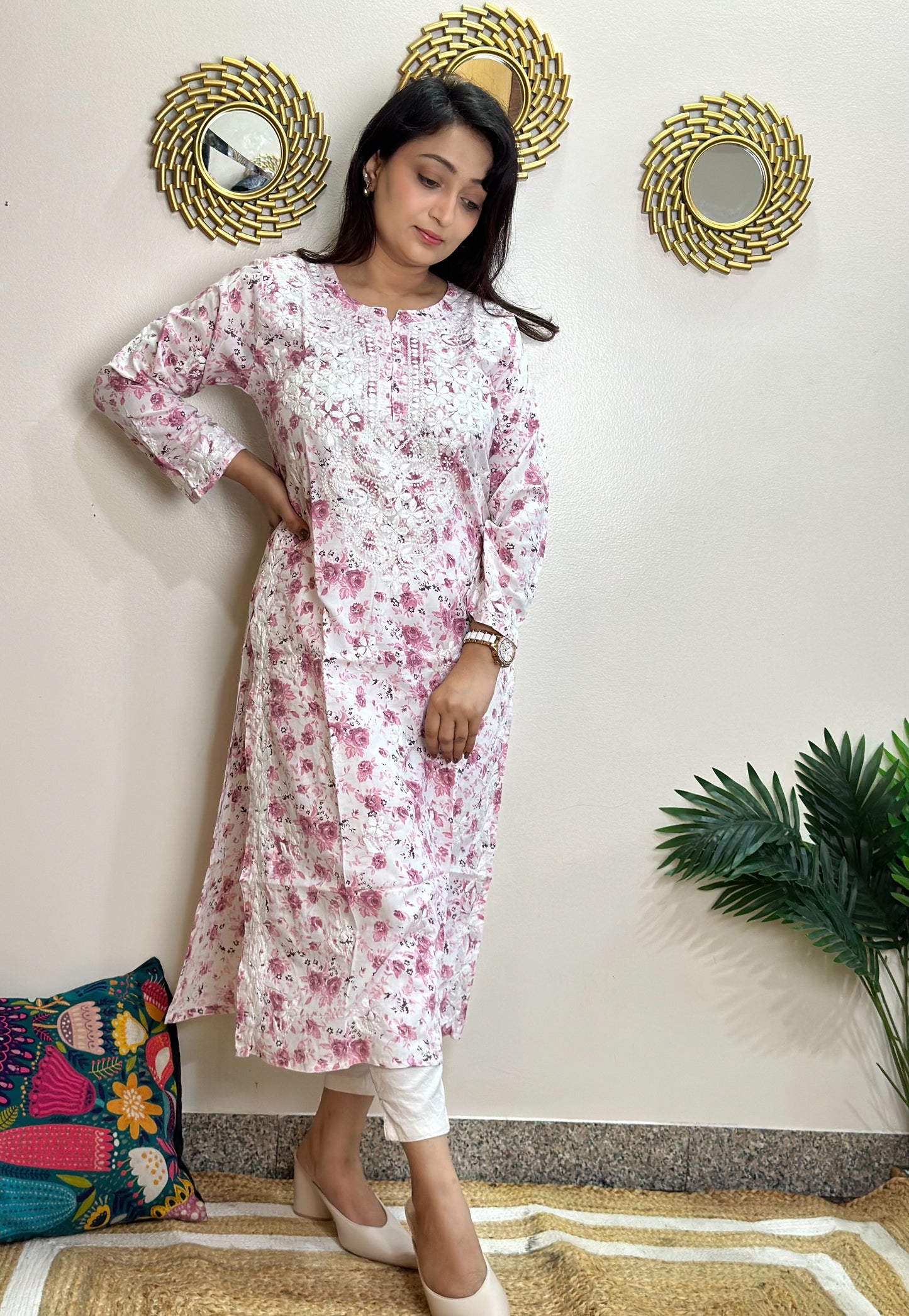 Floral Cotton Chikankari Kurti