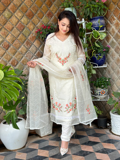 White Organza Embroidered Suit Set