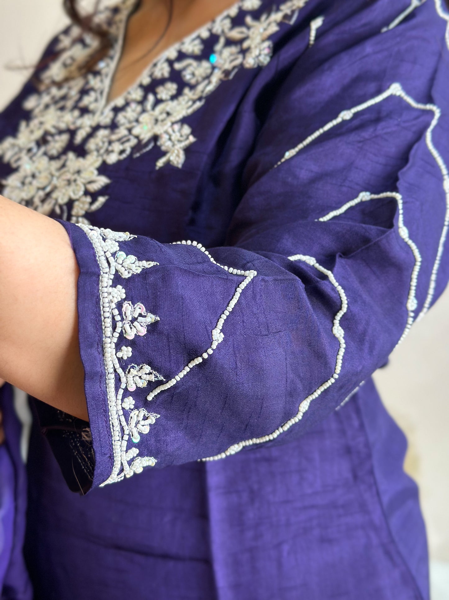 Moti Embroidered Purple Kurta Set