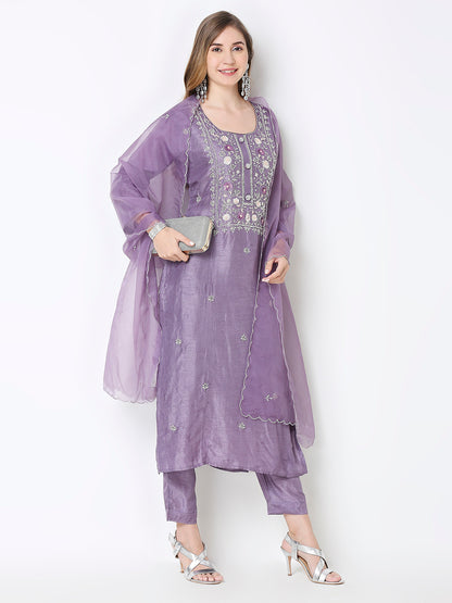 Lavender Heavy Embroidered Silk Set