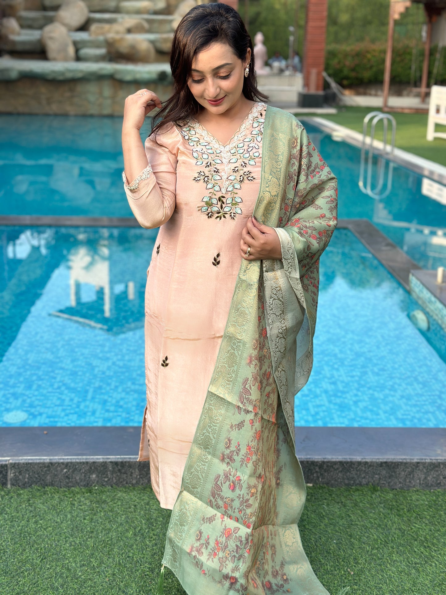 Floral Embroidered Silk Kurta Set