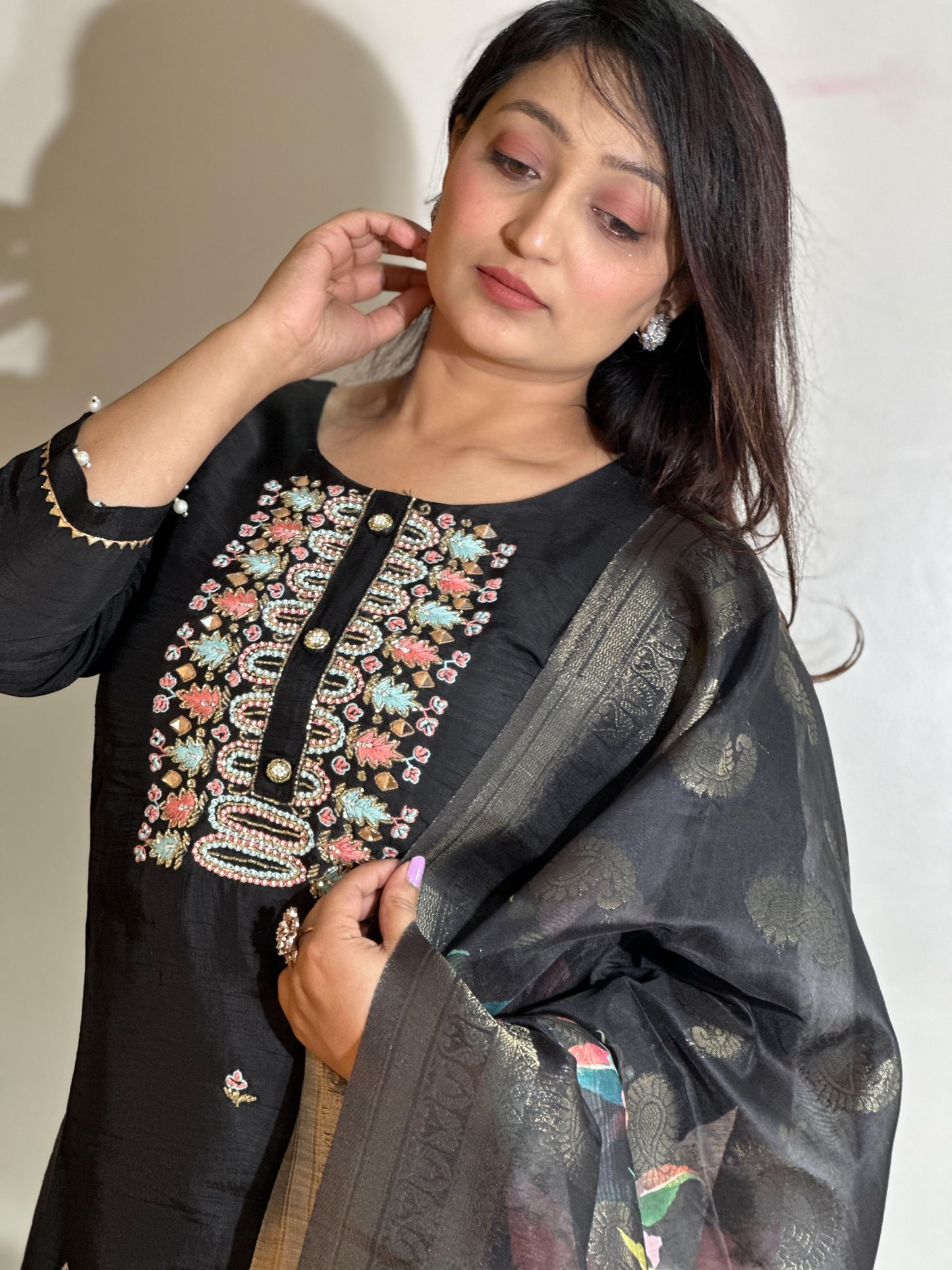 Black Embroidered Kurta Set