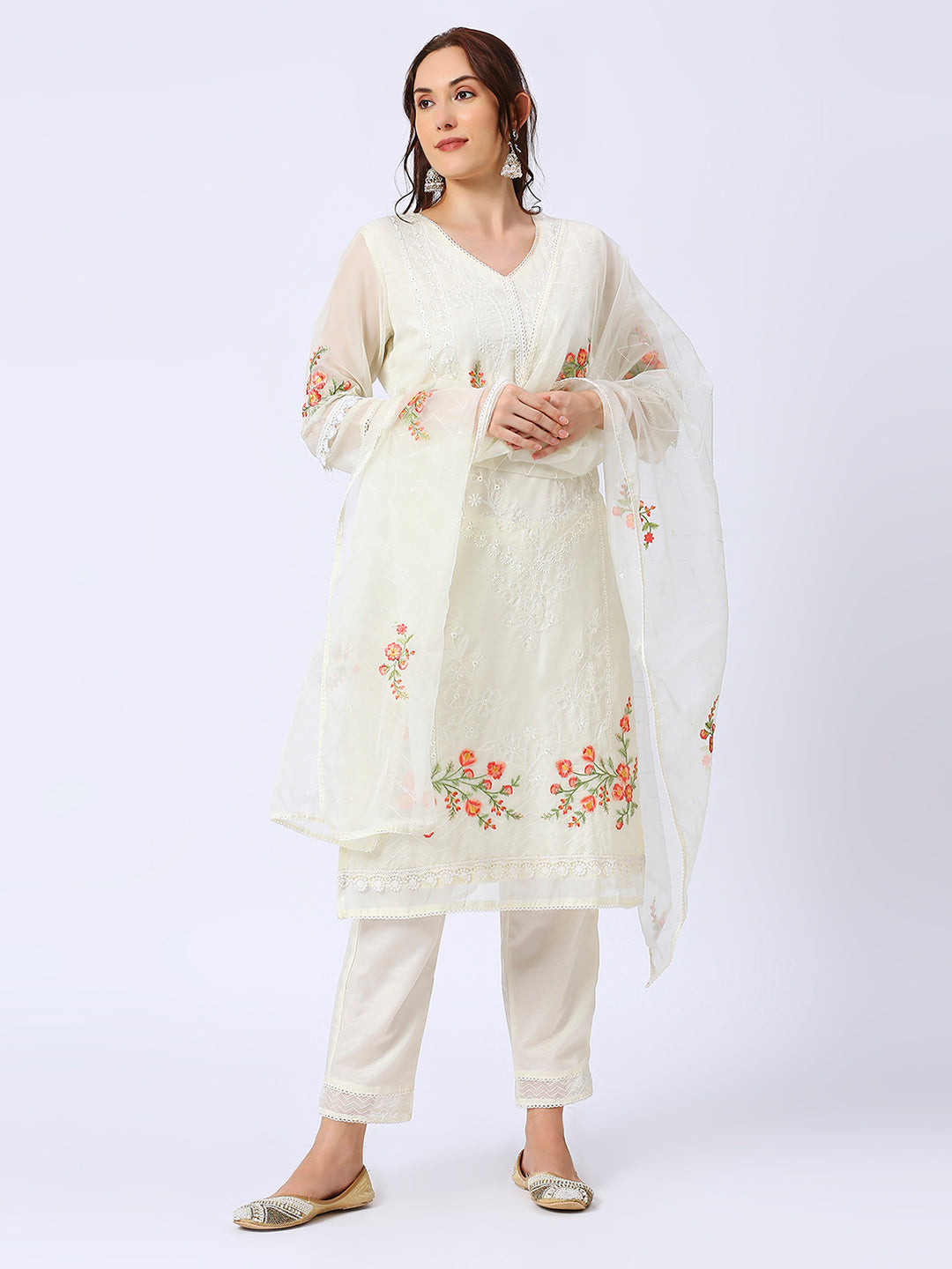 White Organza Embroidered Suit Set