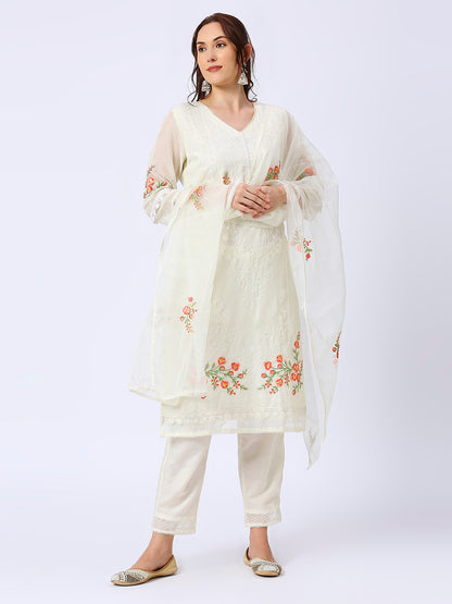 White Organza Embroidered Suit Set