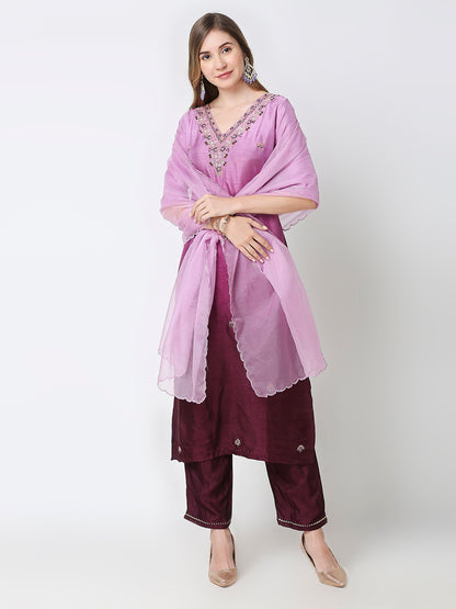 Ombré Pure Dola Silk Embroidered Kurta Set