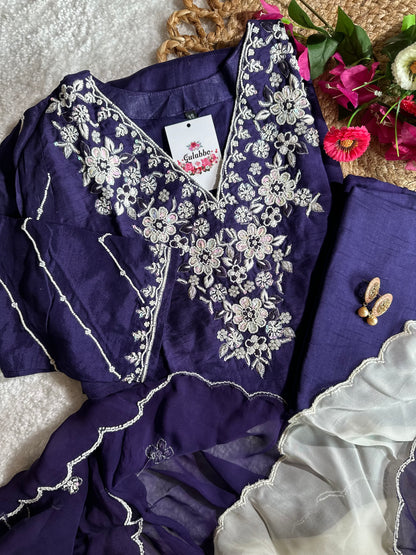 Moti Embroidered Purple Kurta Set