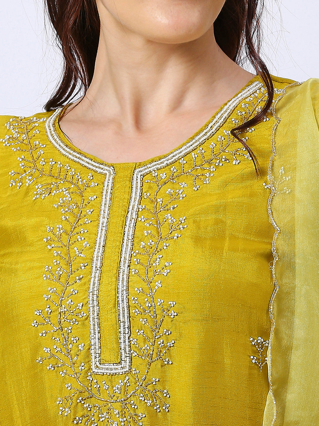 Embroidered Kurti With Organza Dupatta