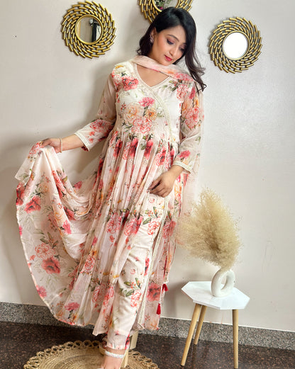 floral mulmul anarkali with a contemporary side slit