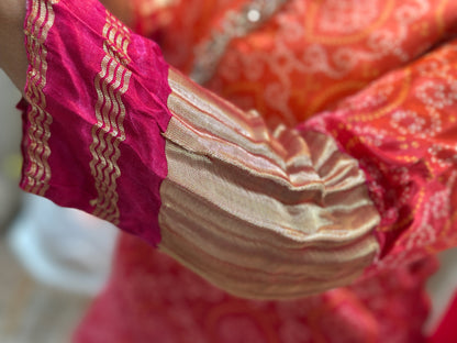 Beautiful Embroidered Gaji Silk Bandhani Dual-Color Ombré Kurta Set
