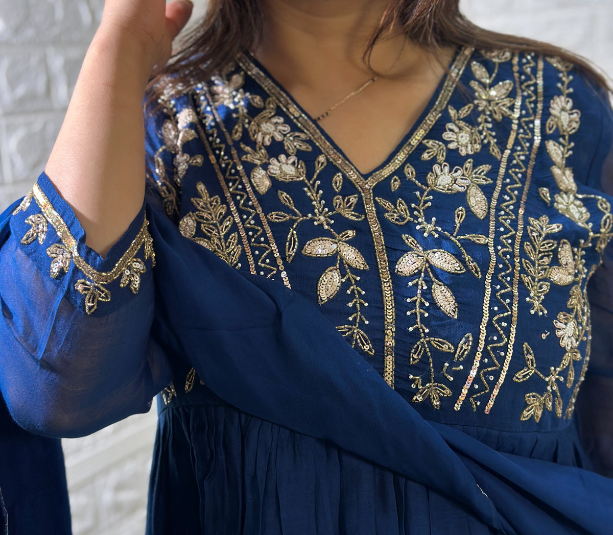Embroidered Mul Chanderi Aline Kurta Set With Dupatta