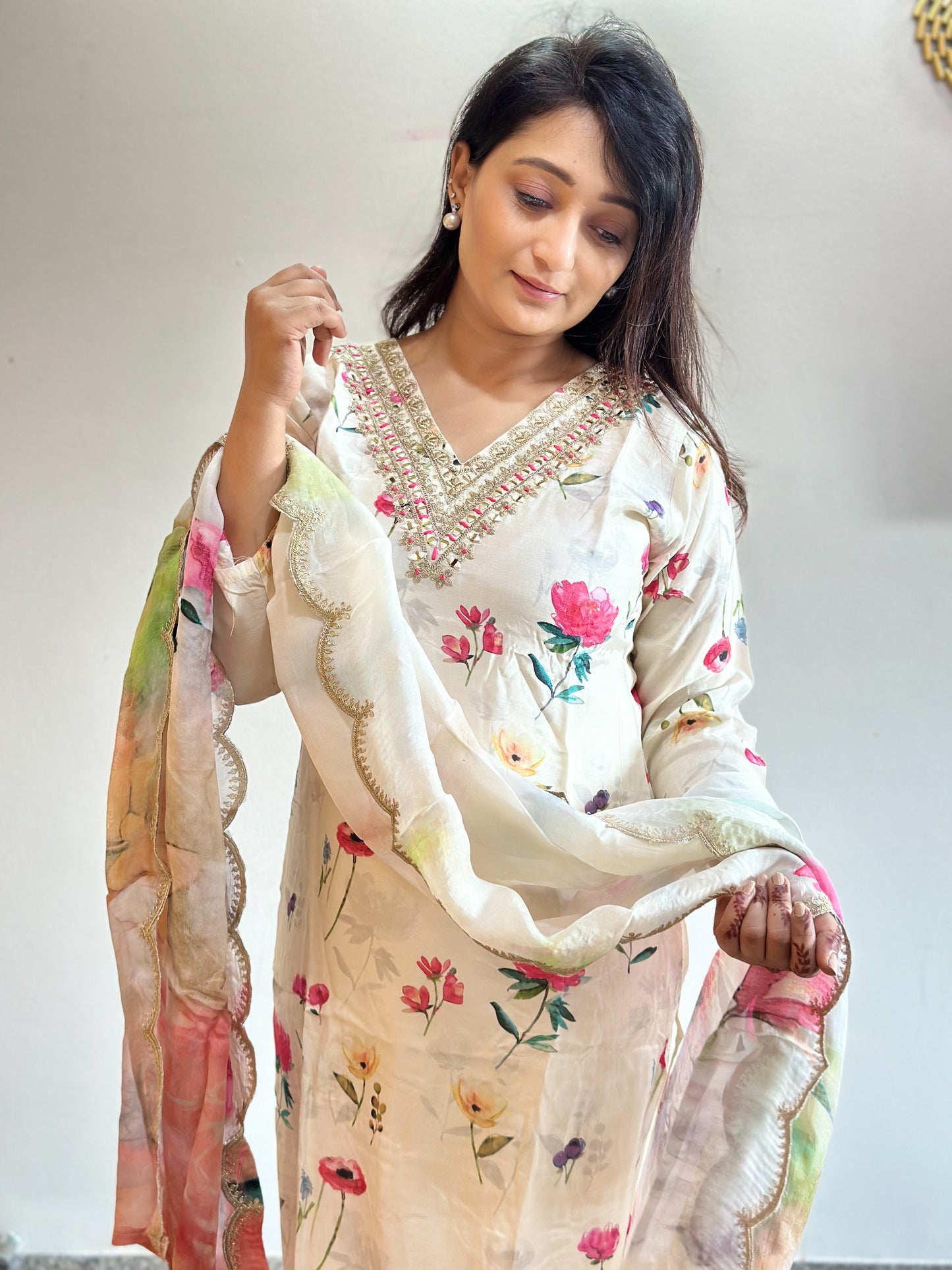 Pure muslin floral Kurta Set