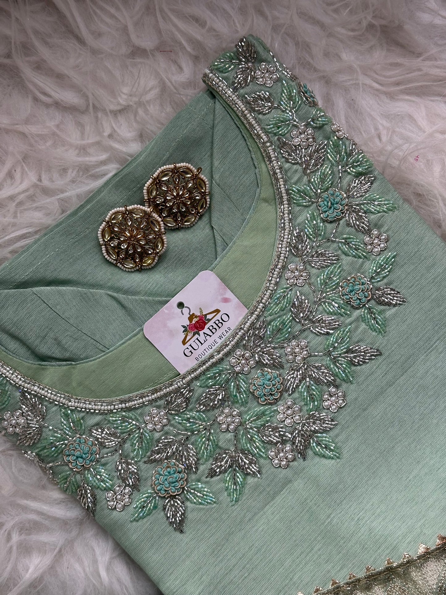 Pista Green Embroidered Silk Set With Banarasi Dupatta