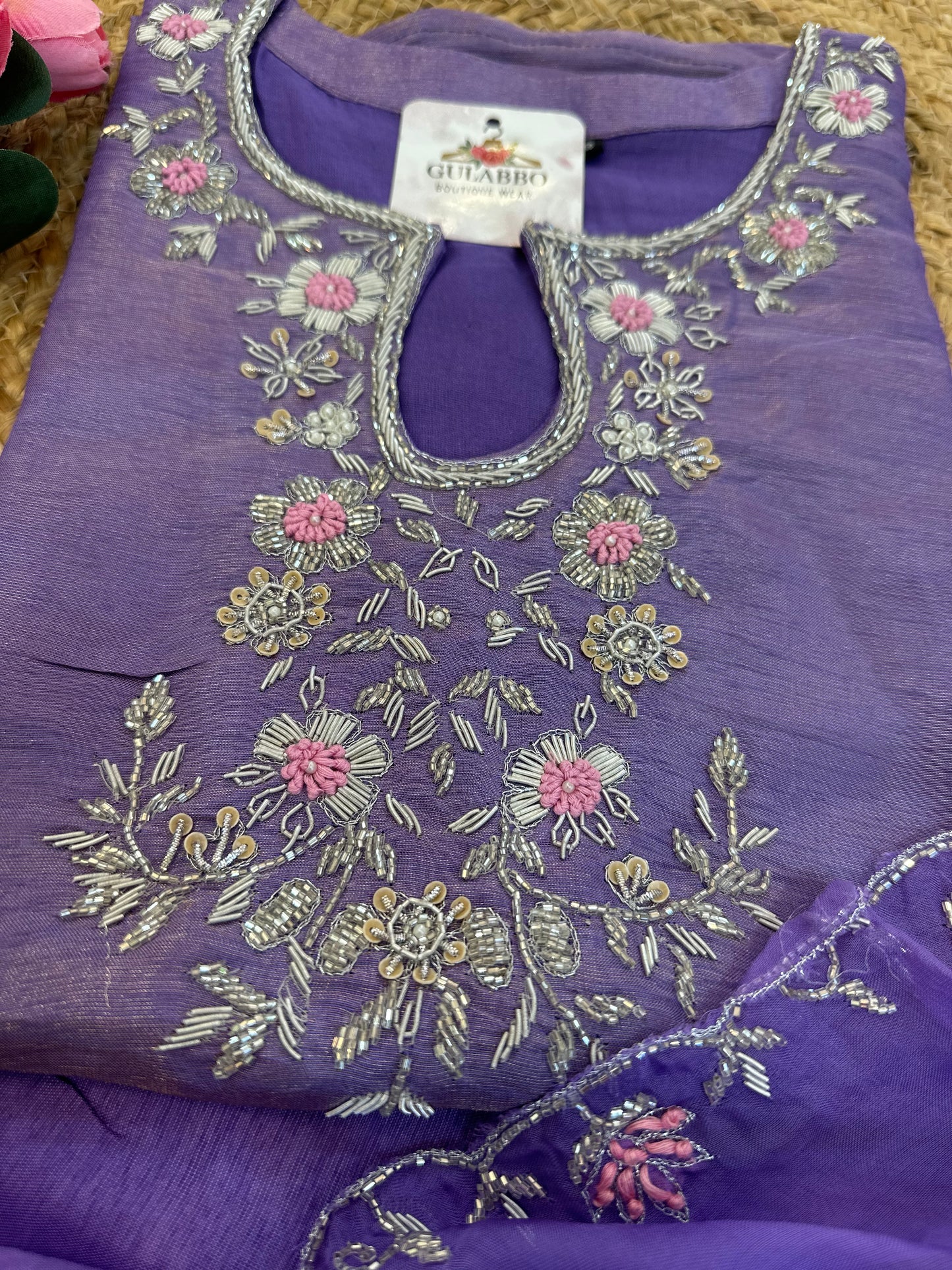 Lavender Tissue Silk Kurta Set