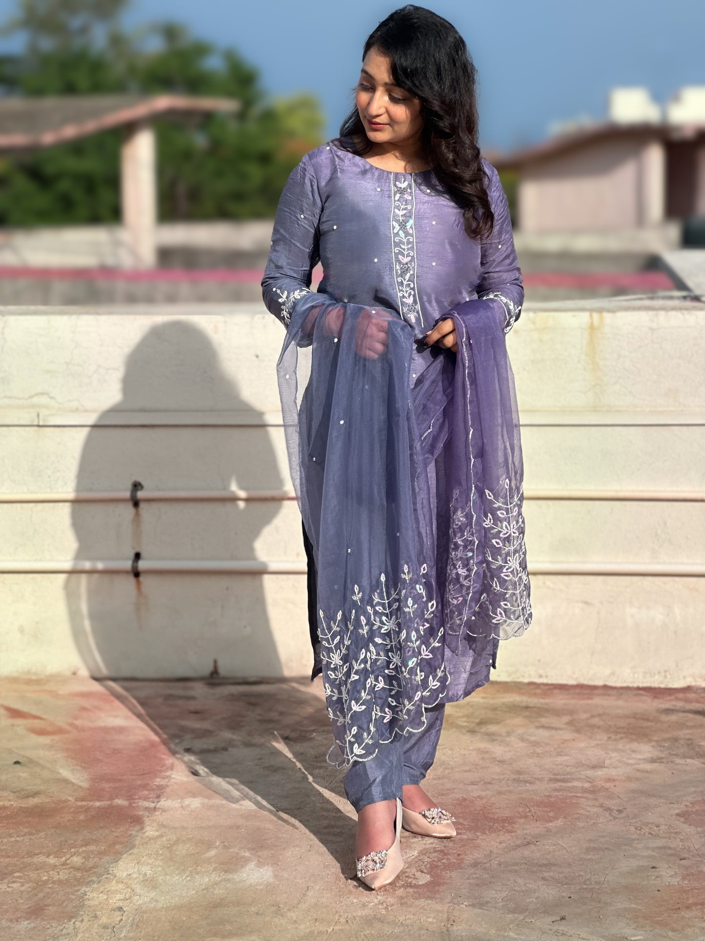 Lavender Heavy Embroidered Kurta Set