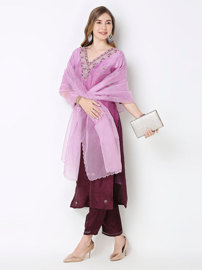 Ombré Pure Dola Silk Embroidered Kurta Set