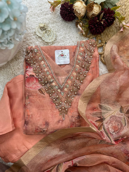 Embroidered Floral Organza Kurta Set