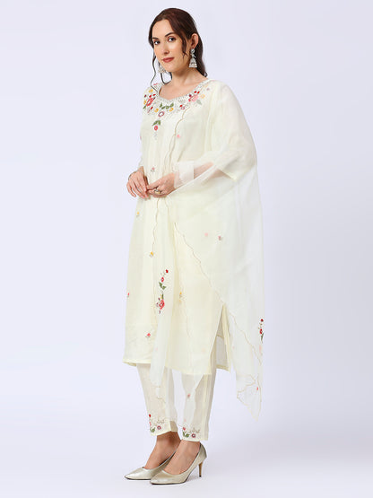 White Hand Embroidered Silk Set