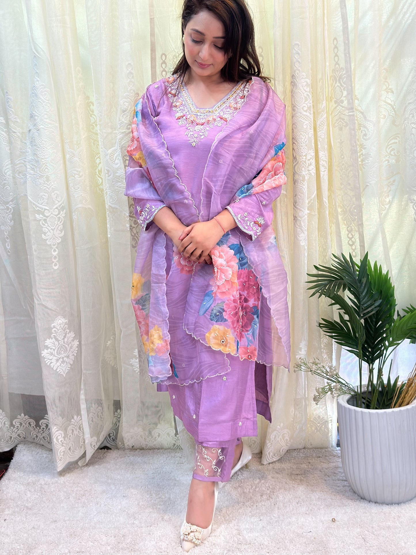 Lavish Lavender Embroidered Kurta Set