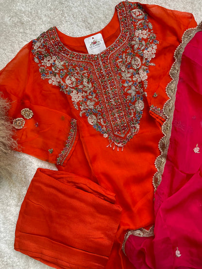 Pure Chinon Heavy Hand-Embroidered Kurta set