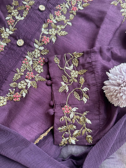 Handwork Purple Embroidered Silk Set