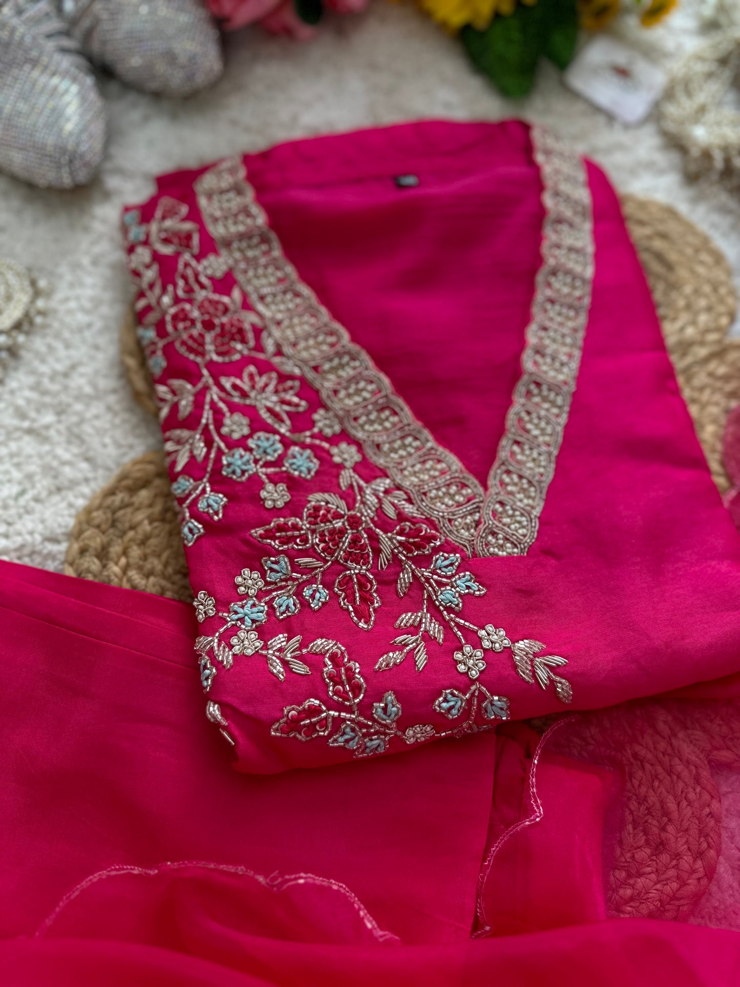 Pink Heavy Embroidered Kurta Set