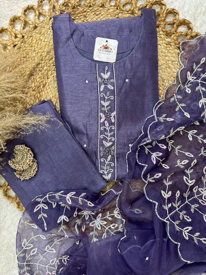 Lavender Heavy Embroidered Kurta Set